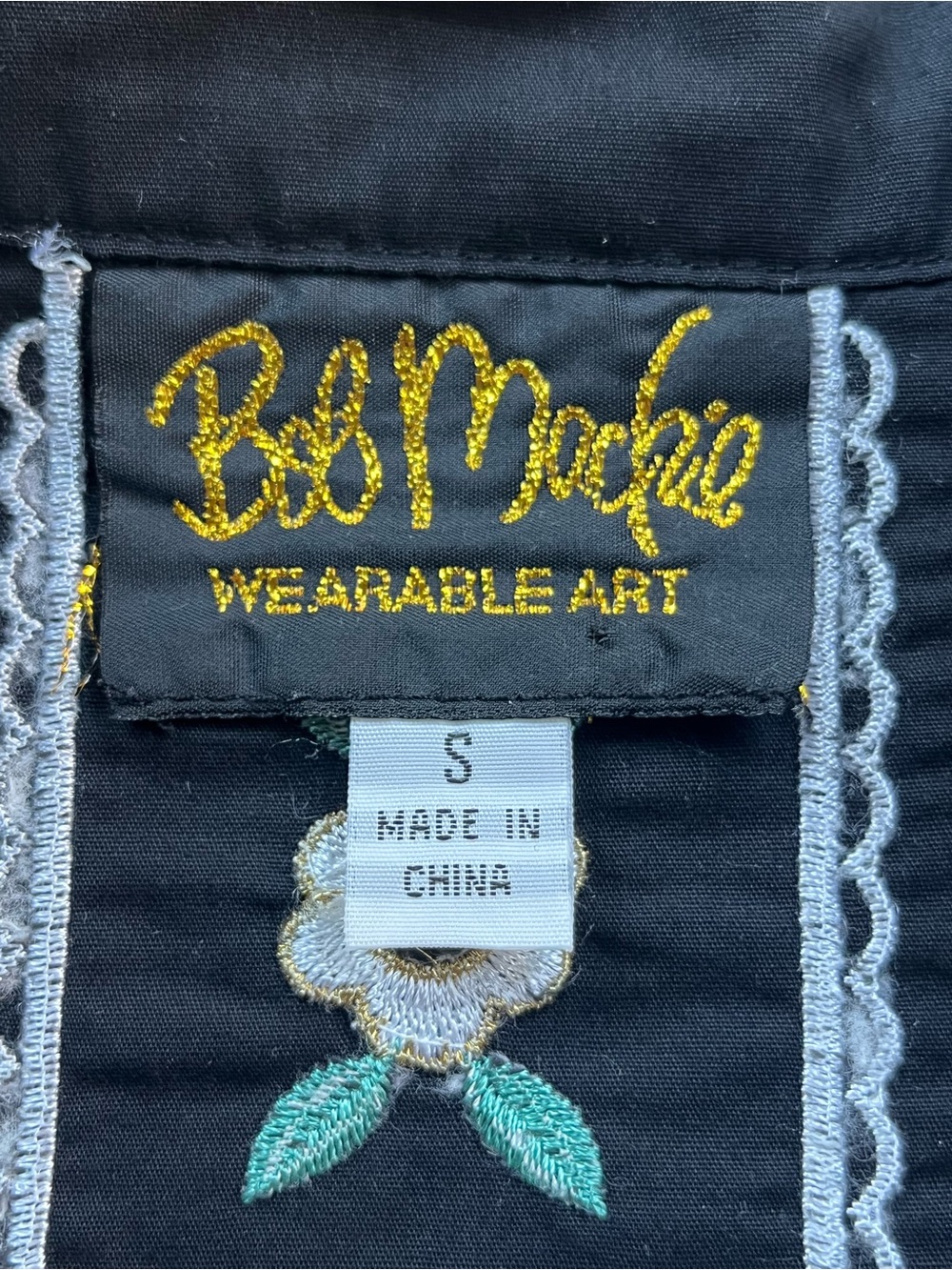 Bob Mackie Black Embroidered Floral Blouse Western Small - Picture 11 of 12